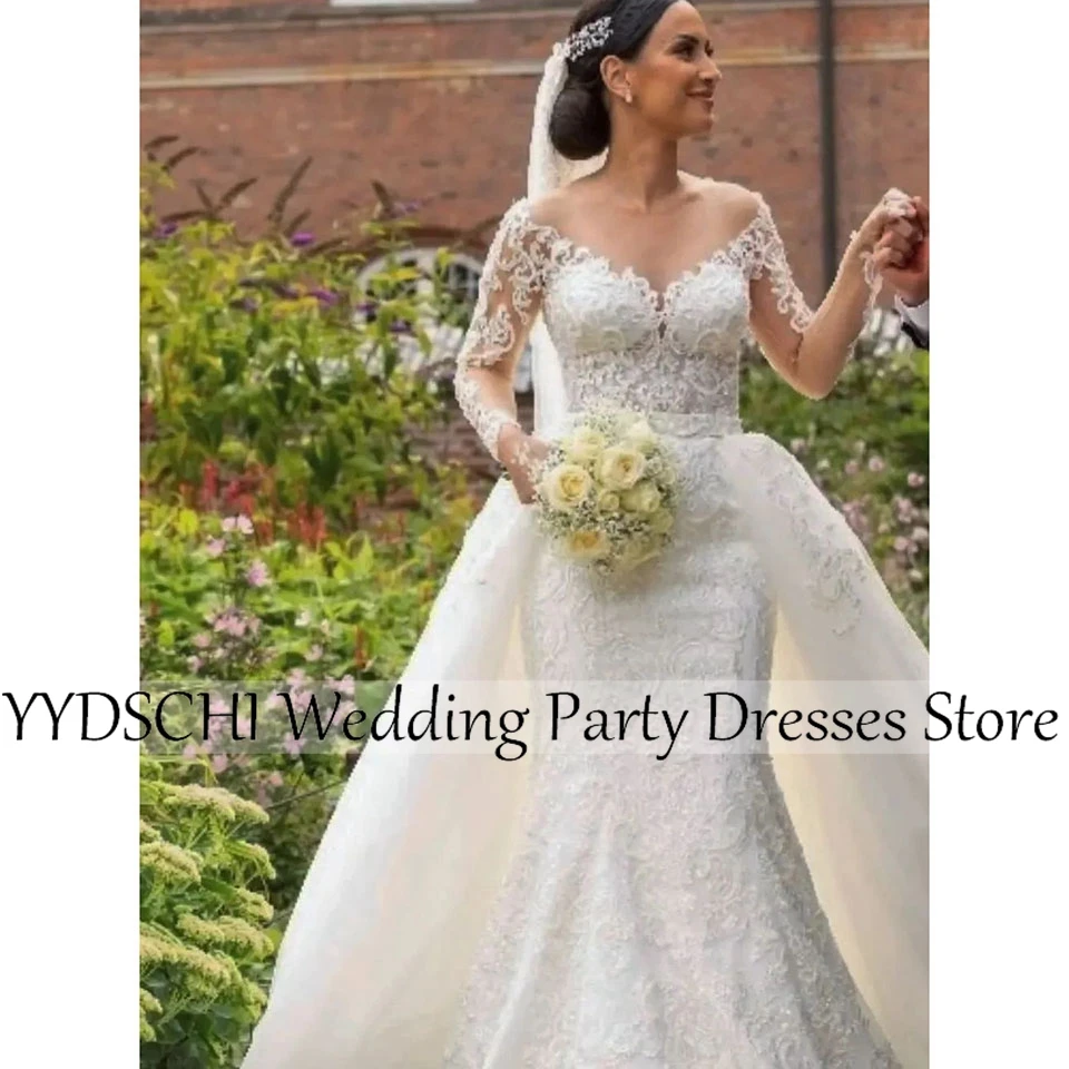 

Wedding Dresses 2023 Mermaid Bridal Gown Embroidery Ivory Sweetheart Lace Appliques Custom Made Sleeves Sweep Train Ball Gown