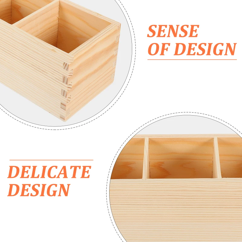 Wood Pencil Holder Desk Remote Control Holder Desktop Storage 4 Compartments Multi-Functional Desk Organizer Pen Pencil Office
