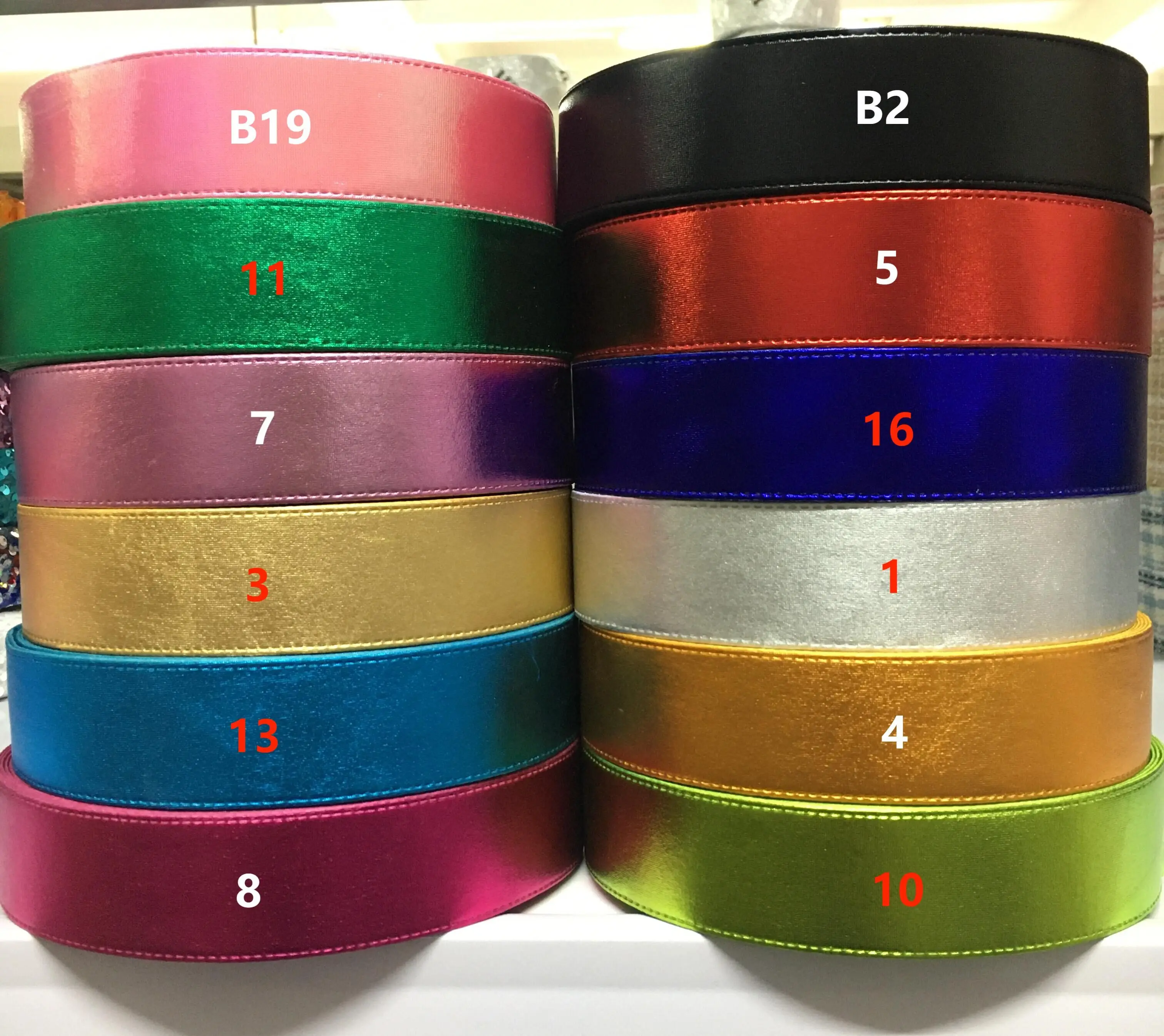25 야드 1-1/2 38mm 반짝이 호일 부드러운 패브릭 새틴 리본 헤어 보우 액세서리 환영 사용자 정의 색상