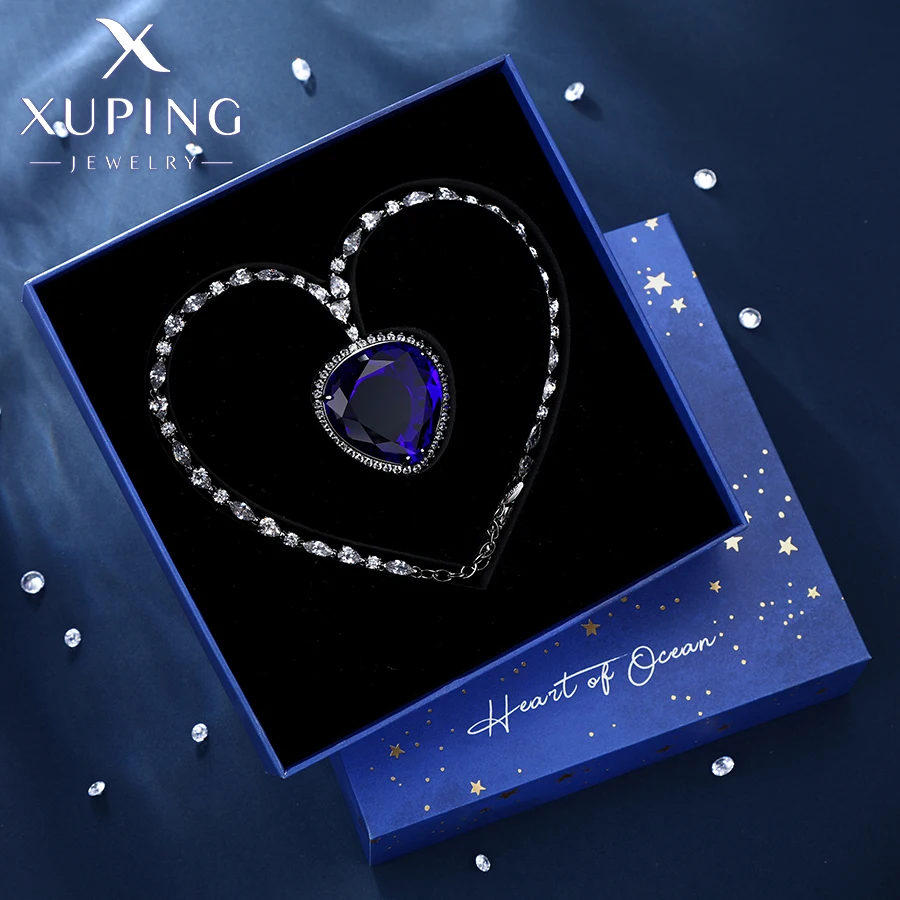Titanic Collana Cuore Dell'Oceano - Ciondolo Blu In Zirconia Cubica, Placcato Oro Bianco, Con Catena