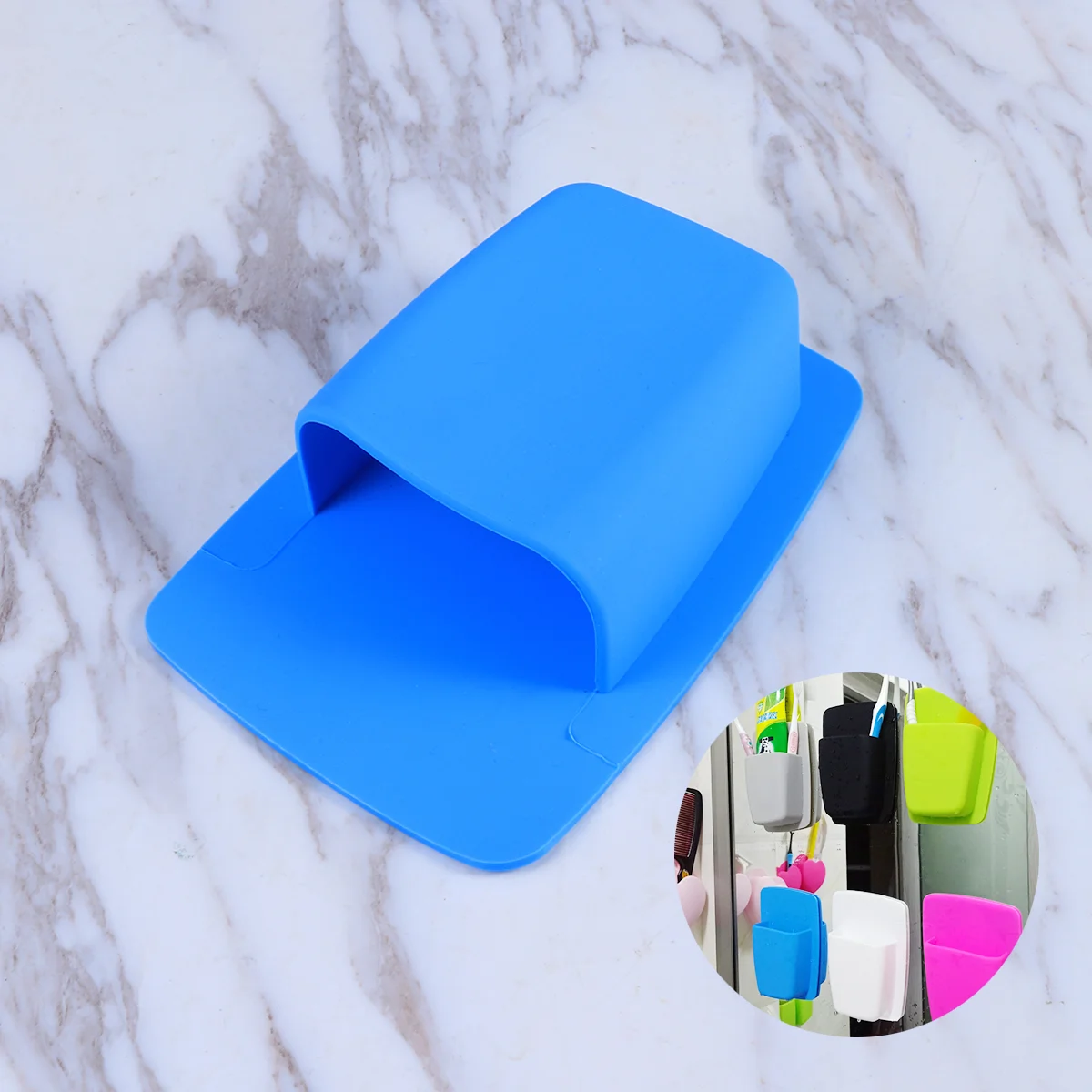 

Silicone Toothbrush Holder Bathroom Storage Organizer Wall Mounted Small Toiletry Items Shower Organizer Razor Holder(Blue)