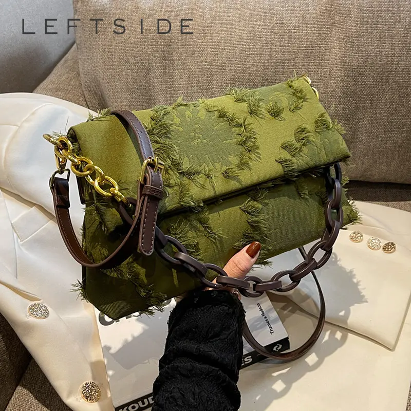 

Холщовые сумки через плечо LEFTSIDE для женщин, новинка 2023, новейший тренд, дизайнерские сумки на цепочке через плечо, маленькая сумка для подмышек