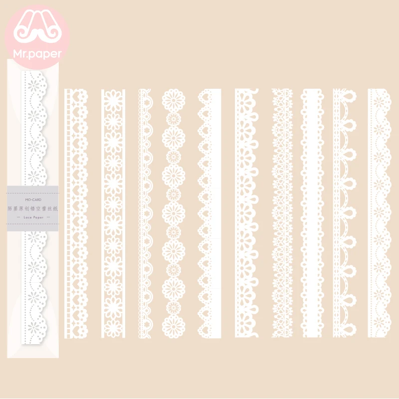 Mr.paper 8 Designs 10Pcs/lot White Lace Paper Loose Leaf Homemade White Lace Memo Pads