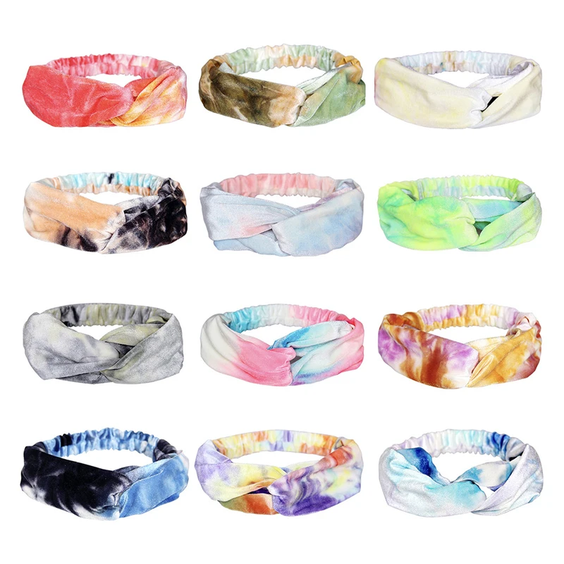 New Wide Top Knot Tie-Dye Headbands Twist Knot Rainbow Hairbands Ladies Hair Hoops for Women Girls Bangs Hair Accessories o856 japan pearl wedding fashion ladies hair headbands custom elastic sweet chain hairbands bridal tiara for women