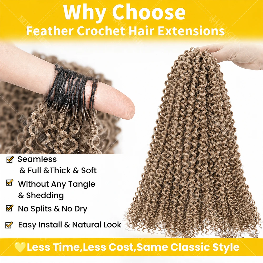 15A Blonde Color Kinky Curly Feather Crochet Human Hair For Boho Braids Small Spirals Curly Miracle Knots Crochet Hair Extension 2
