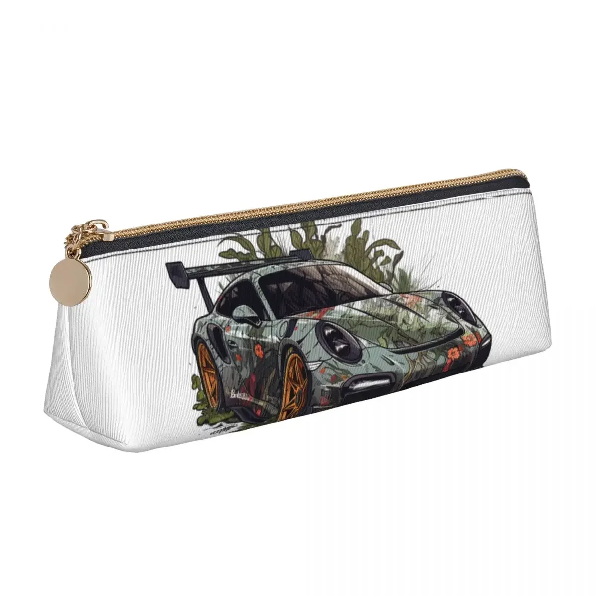 

Classic Sports Car Triangle Pencil Case Cartoon Nature Style Girls Boys College Zipper Pencil Box Vintage Leather Pen Organizer