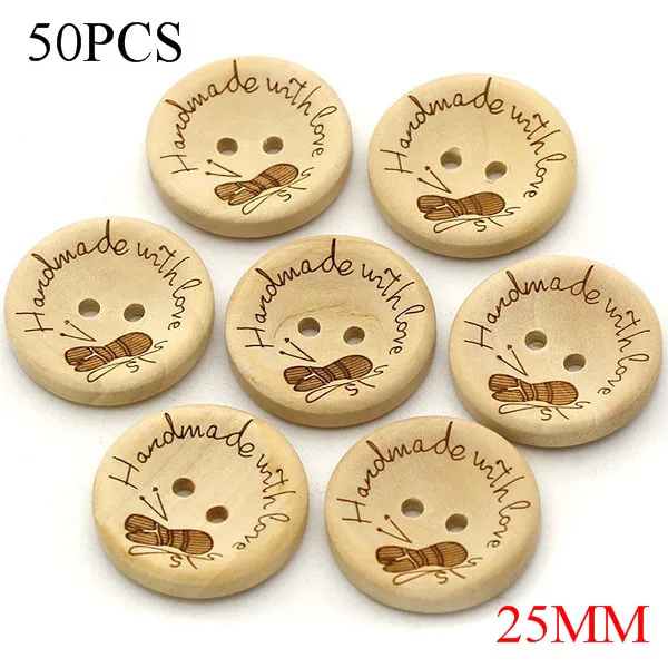 50Pcs Handmade With Love Wood Buttons Natural Color Yarn Pattern Round  Sewing Button For Clothes Scrapbooking Gifts - AliExpress