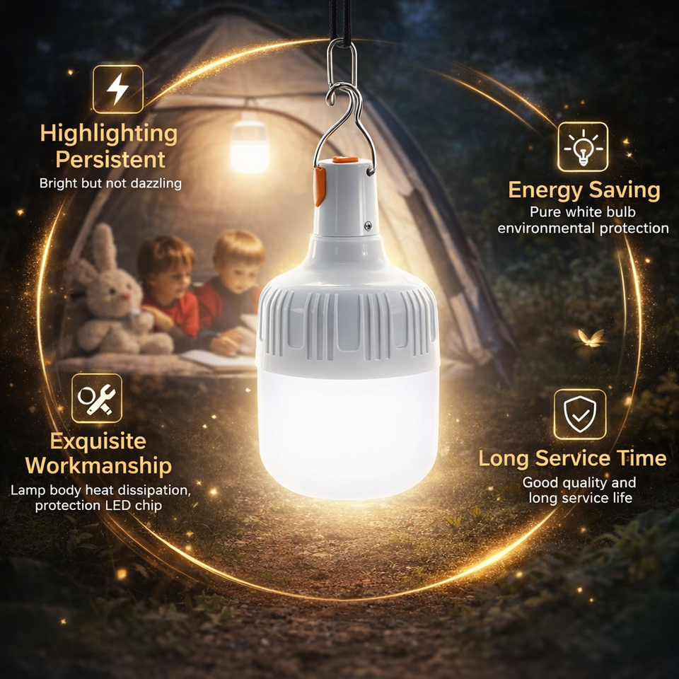  Portable Rechargeable LED Camping Light with Hook Dimmable Tent Lantern USB Charging Outdoor Emergency Multifunctional LED Lamp 