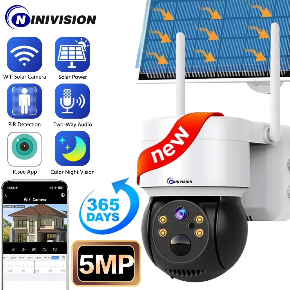 5MP Wireless Outdoor Video 2K WiFi Solar Camera Surveillance Home Security Protection Battery Long Standby Mini ICsee AI Human
