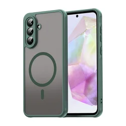 Matte Flexible Magnetic Full Protection Phone Case with Press Button for Galaxy A26 5G (Green)