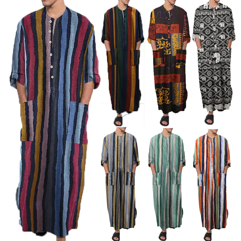 

Muslim Islamic Clothing Men Jubba Thobe Pockets African Dashik Abaya Arabic Kaftan Saudi Kimono Long Robe Gowns Ramadan Eid Arab