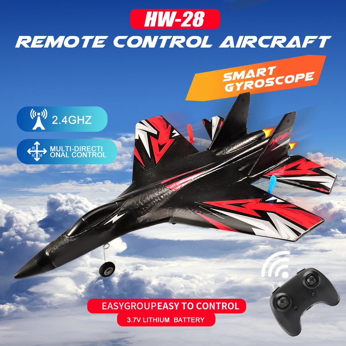 Planeur RC 2.4G 3CH avec gyroscope, 3 couleurs, 250mAh