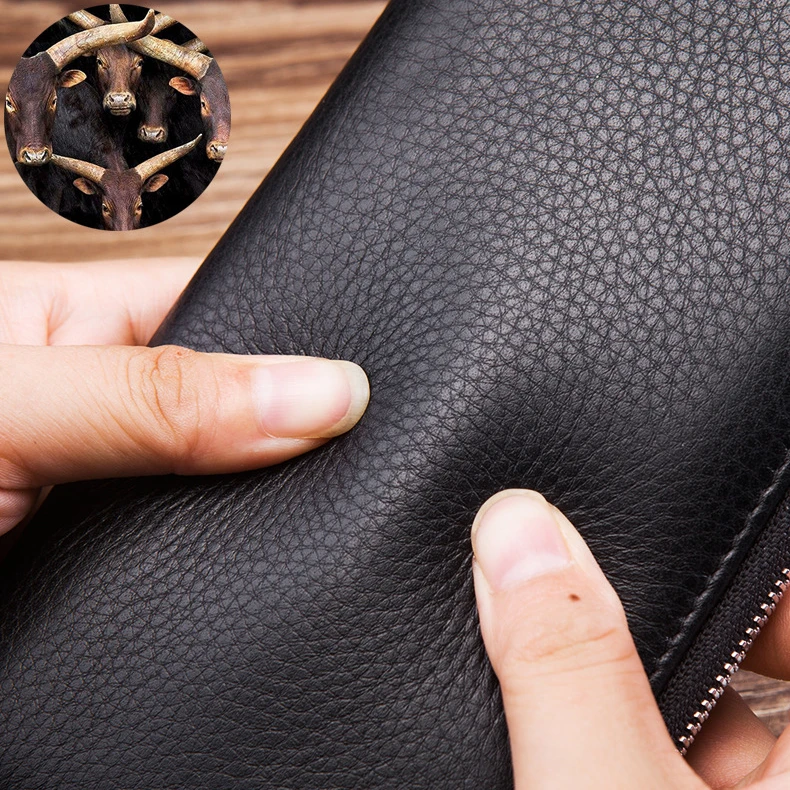 Men's Retro Business Multi Card Large Capacity Genuine Leather Wallet Classic Long Handheld Headband Layer Cowhide Wallet