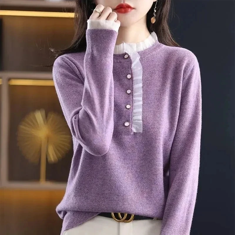

Женский вязаный свитер, однотонный пуловер с высоким воротником, теплый базовый свитер в Корейском стиле, для зимы