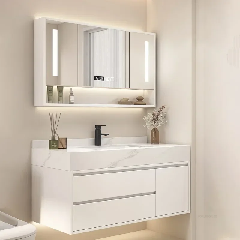 Modern Marble Pattern Slate Bathroom Cabinets Combination Home Furniture Smart Bathroom Integrated Basin Storage Cabinet U b