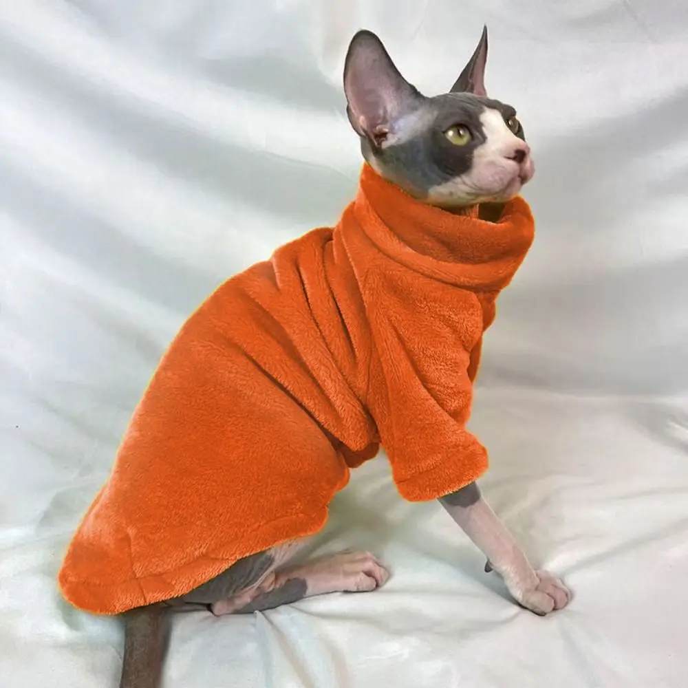 터틀넥 털없는 고양이 스웨터 따뜻하고 편안한 고양이 스웨트셔츠 두꺼운 두 다리 강아지 풀오버 셔츠 가을 겨울용