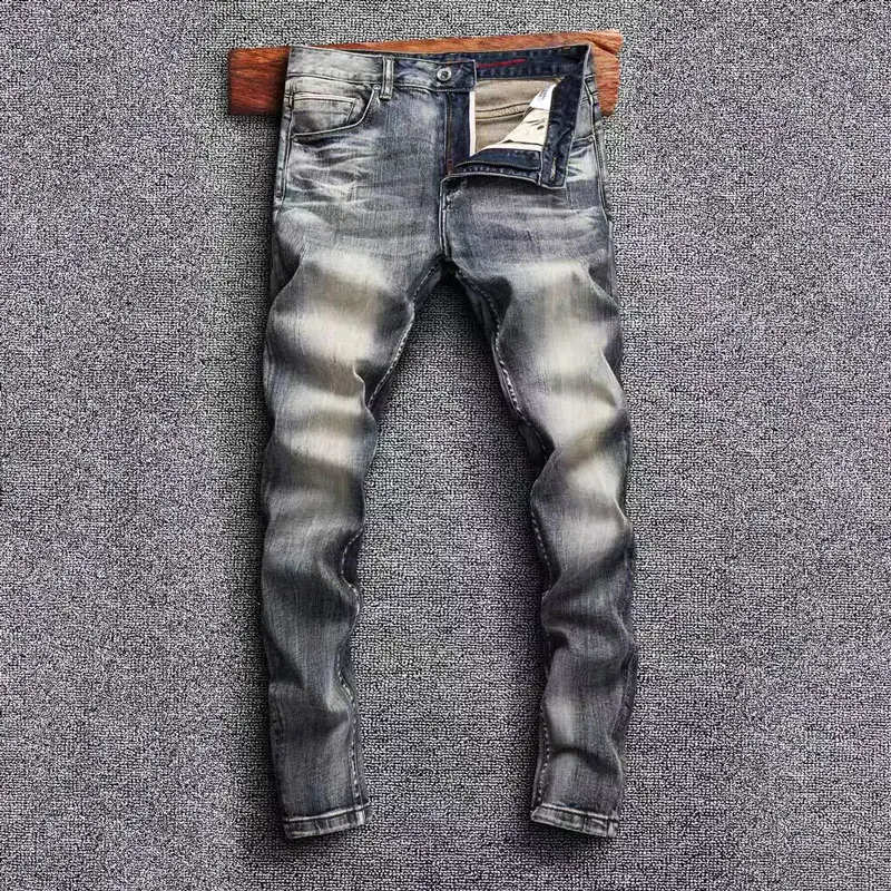 Italian Style Fashion Men Jeans High Quality Retro Washed Stretch Slim Fit Ripped Jeans Men Vintage Designer Denim Pants Hombre italian style fashion men jeans high quality slim fit retro wash destroyed ripped jeans men paint designer hip hop jeans homme