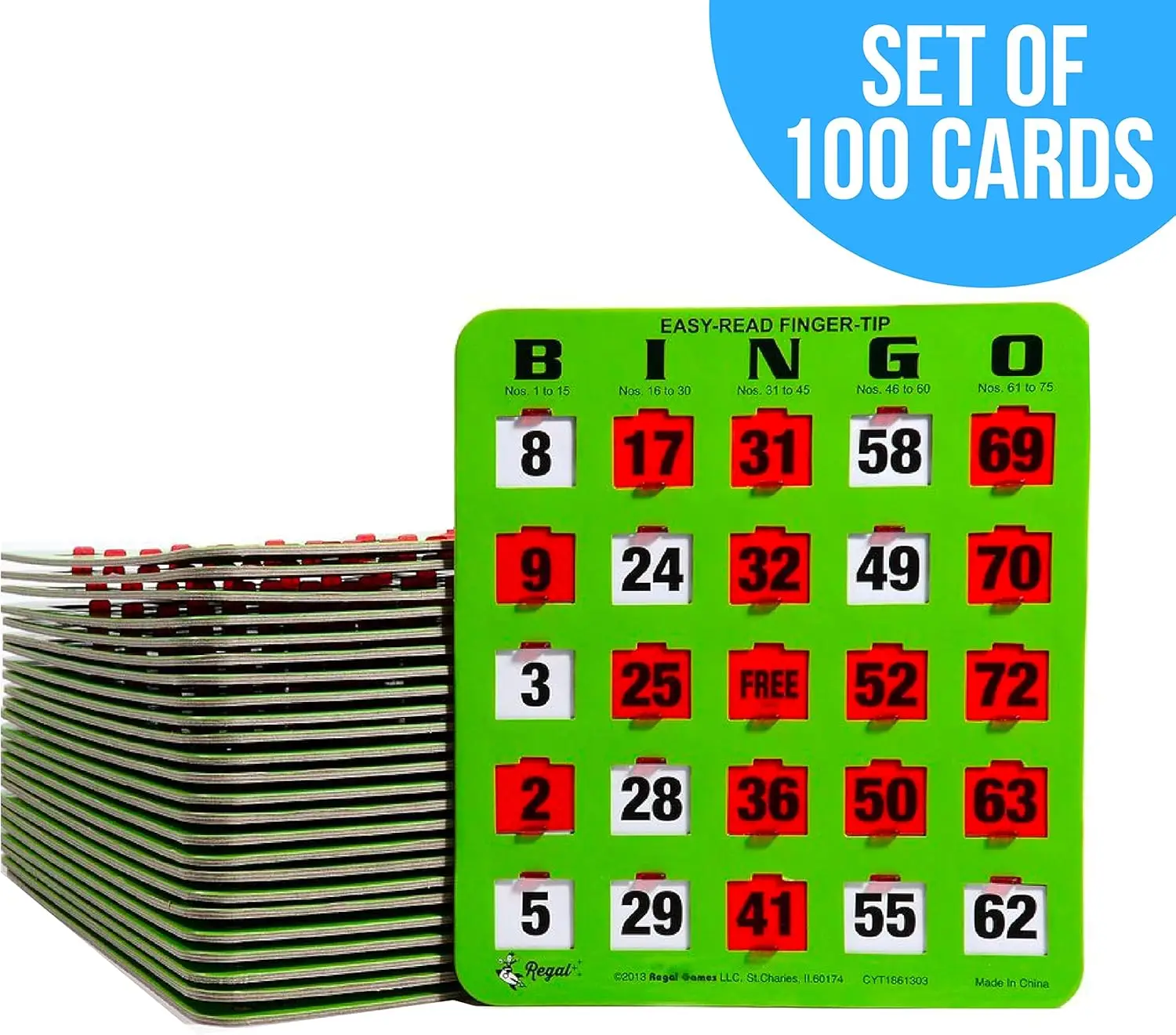 Bingo Shutter Slide Bingo Cards Only 8&rdquo; x 9&rdquo;-5-Ply Green Cardstock Easy to Read No Duplicates Red Sliding Windows