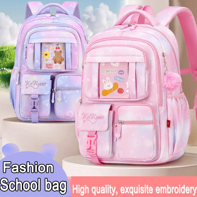 

New Pink Princess Primary School Bag Children's Backpack Girls Lightweight Large Capacity Spine Protective Backpack for Students