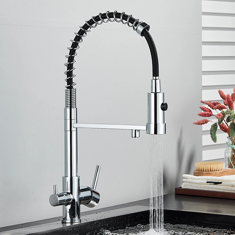 Description Picture 5 of itemFiltered Kitchen Faucet Pure Water Pull Down Spring Kitchen Taps Dual Handle Drinking Water Purified Kitchen Mixer Deck Mount