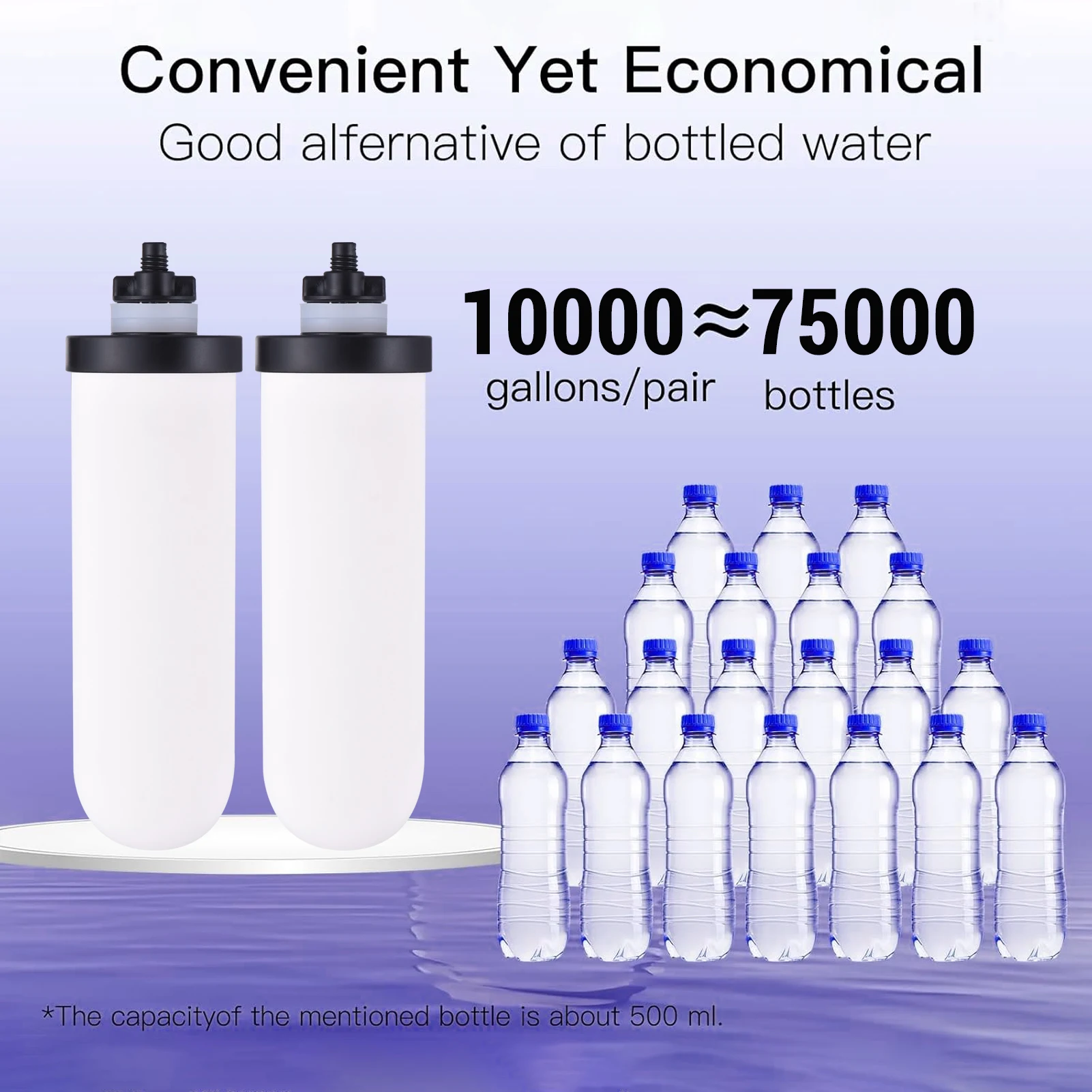 2pcs Ceramic Filter Candle with Activated Carbon Compatible with Gravity Water Filter System