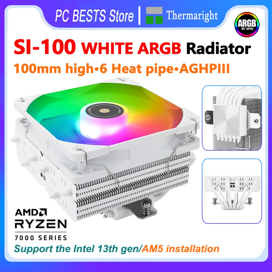 thermalright-si-100-white-argb-radiator-6-heat-pipe-100mm-high-aghpiii-cpu-cooler-intel-lga1700-115x-1200-2011-2066-am4-am5