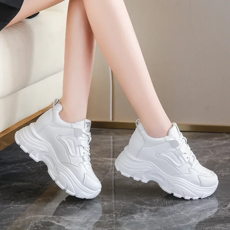 Women shoes Casual sneakers Women sneakers White Platform Women's Sneakers Autumn Lace-Up Thick Bottom Sports Shoes Woman Pu Leather Breathable Walking Shoes Female