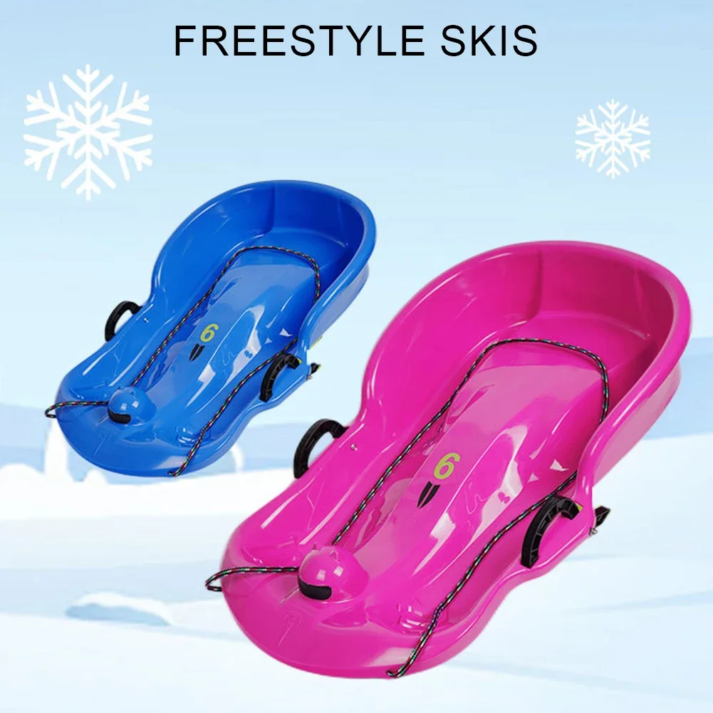 Plastic Snow Sled Toboggan Snow Sled 2Handles Kid Solid Snow Sled Grass Toboggan Snow Sled Sand Slider Luge for Winter Sport 4