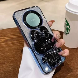 Luxury Glitter Stand Holder Shockproof Case with Rabbit Bracket for Magic 8 Lite (Blue)