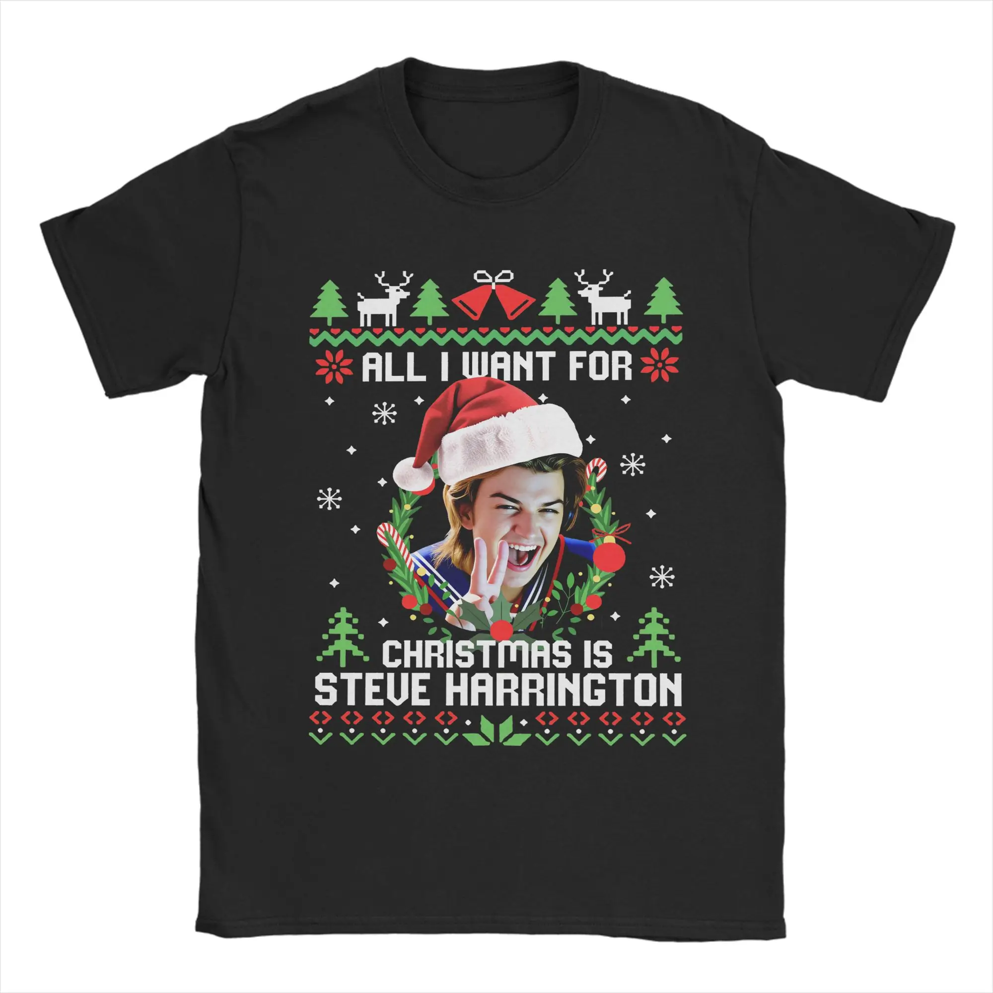 Men's Graphic Short Sleeve Cotton Crewneck T-Shirt - Steve Harrington Fun Christmas Design