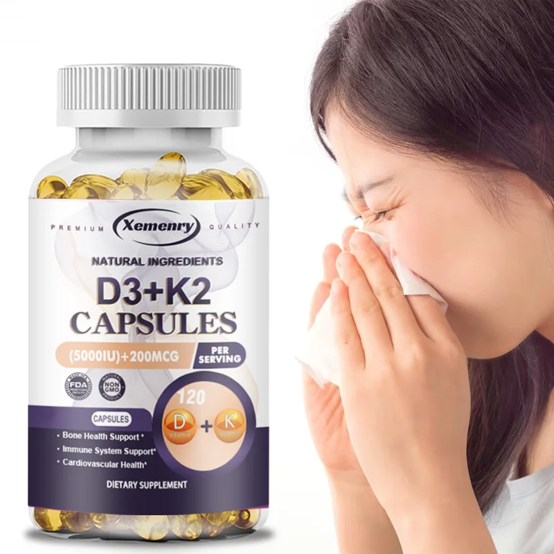 

Витамин D3 + K2 способствует впитыванию кальция, регенерации костей, иммунной поддержки, без ГМО