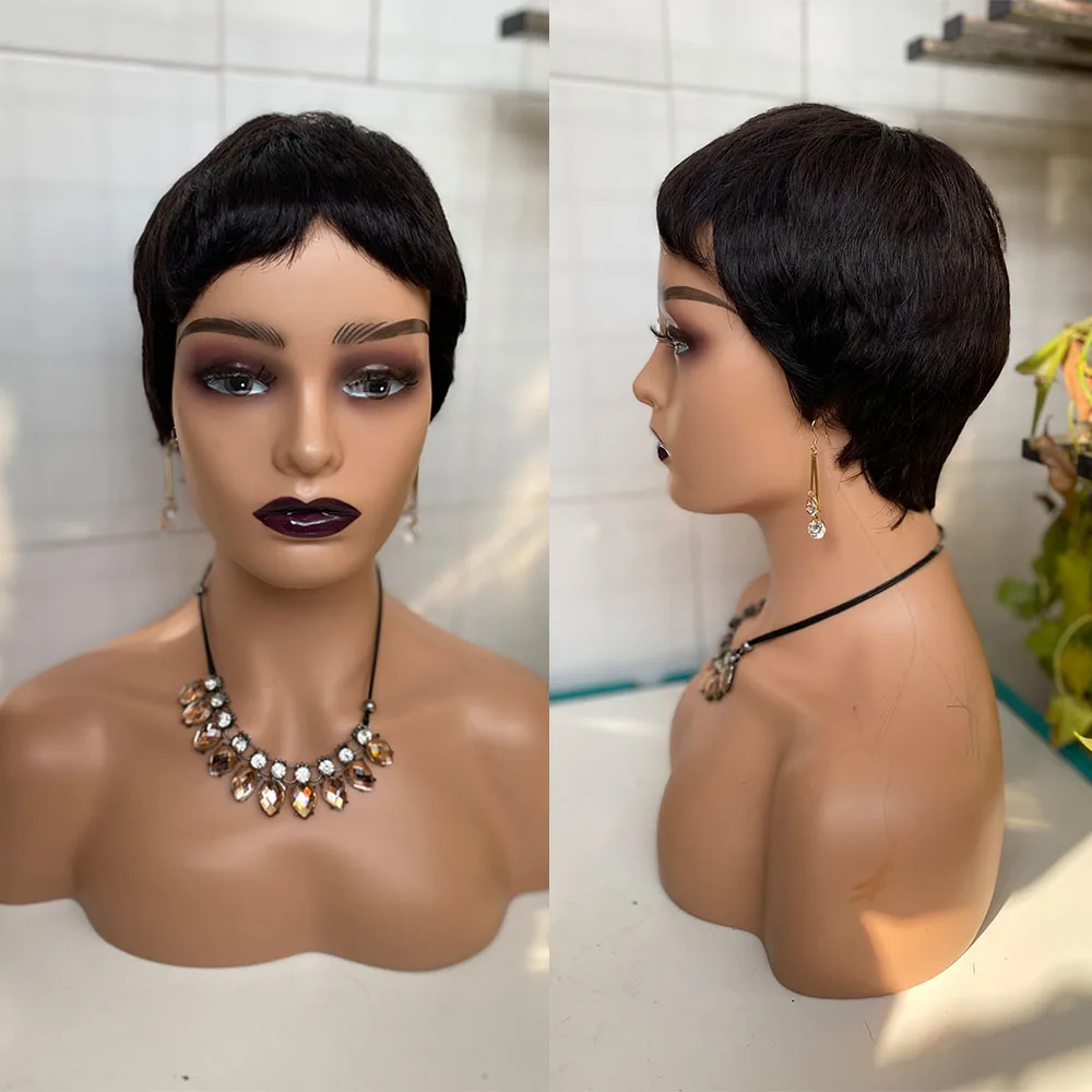 Short Straight Human Hair Wigs Brazilian Remy Hair Pixie Cut Wig Cheap Human Hair Machine Wig For Women