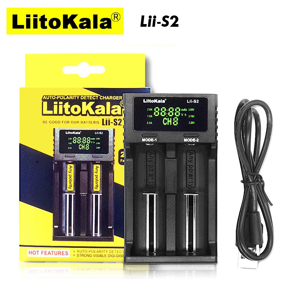 Зарядное устройство Liitokala Lii-S2 с ЖК-дисплеем 2 слота для 18650 26650 21700 18350 AA литиевых NiMH