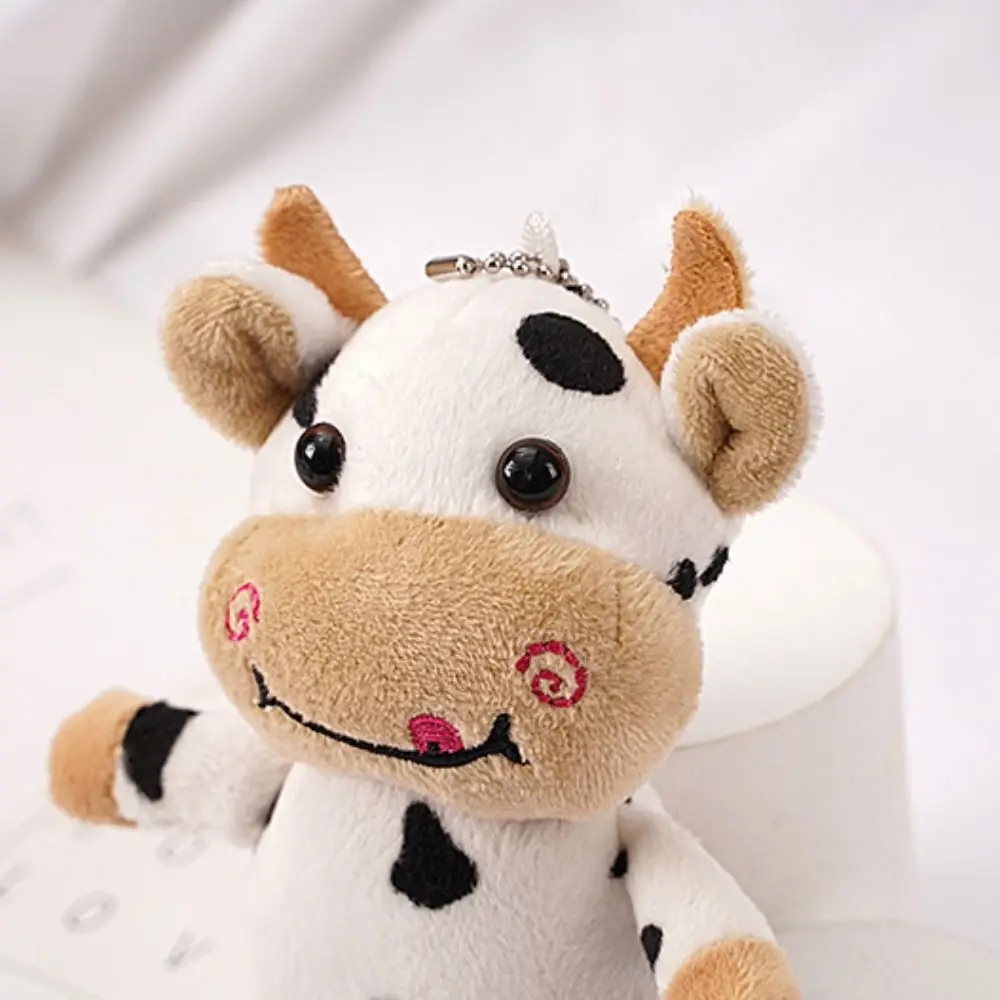 Plushie Milk Cow Plush Keyring Soft PP Cotton Plush Spotted Cow Key Chain Creative Cute Animal Stuffed Doll Keychain Bag Pendant