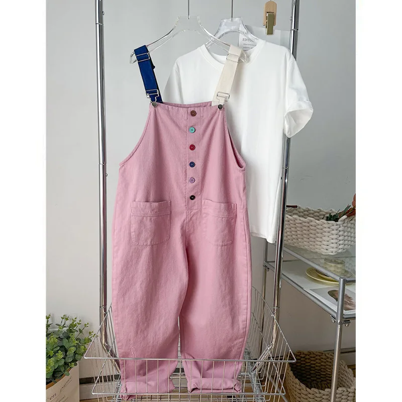 

Summer New Trend Sweet Patchwork Loose High Waist Oversized Overalls Female Cute Casual Buttons Jumpsuits Women Clothes Lively