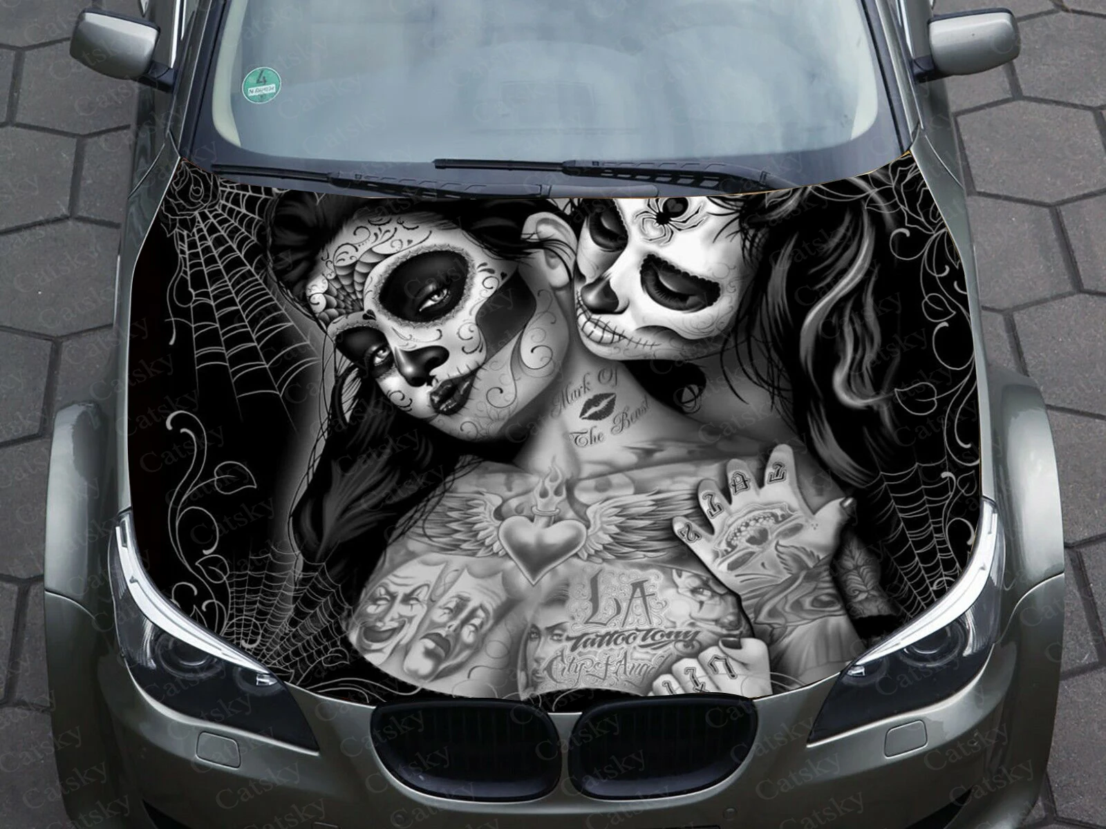 

Sugar Skull Car Stickers Vehicle Finishing Decals Hood Graphics Stickers Vinyl Stickers Wrapping Stickers Skull Flowers