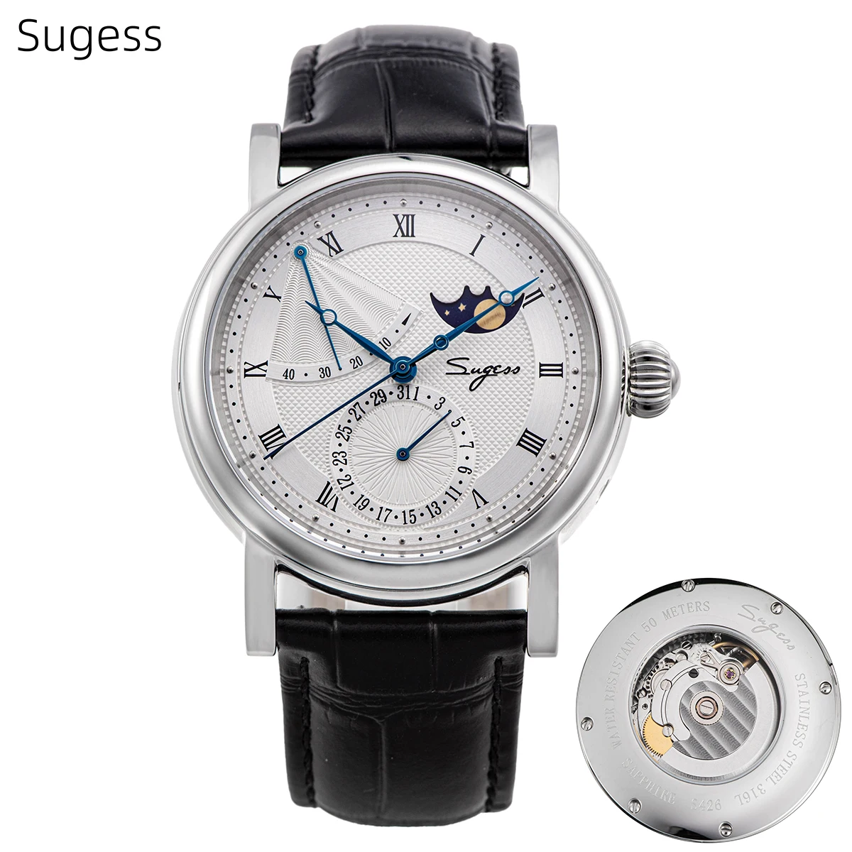 Sugess Moonphase Orologio Da Uomo Orologi Meccanici Automatici Per Movimento Tianjin Vetro Zaffiro Orologi Da Polso Resistenti All'Acqua Nuovo