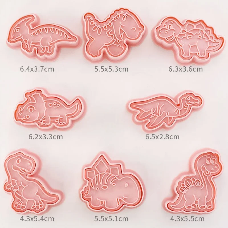 Cartoon Dinosaur Cookies Cutters 8Pcs Set Plastic Pressable Biscuit Mold Confectionery Cookie Stamp Baking Pastry Bakeware Tools