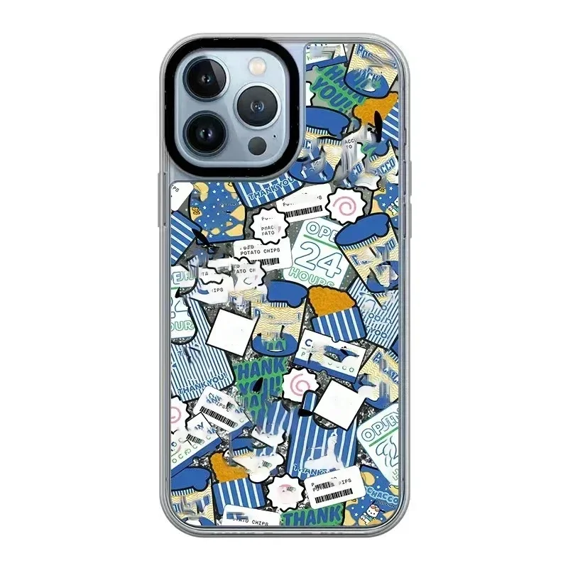 

Fireworks Transparent Border Silver Quicksand Pattern iPhone 11 12 13 14 15 Pro Max Protective Case with MagSafe
