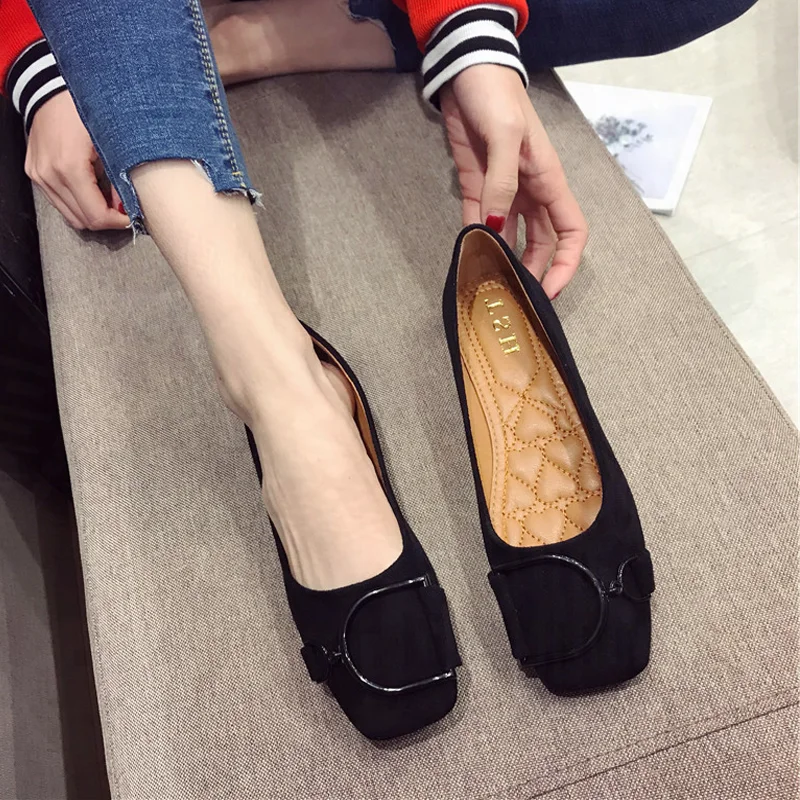 Flat Shoes for Women Spring 2023 New Suede Square Toe Shallow Cut Flat Bottomed Lefu Soft Bean Shoes Ladies big size 44 45 46 3