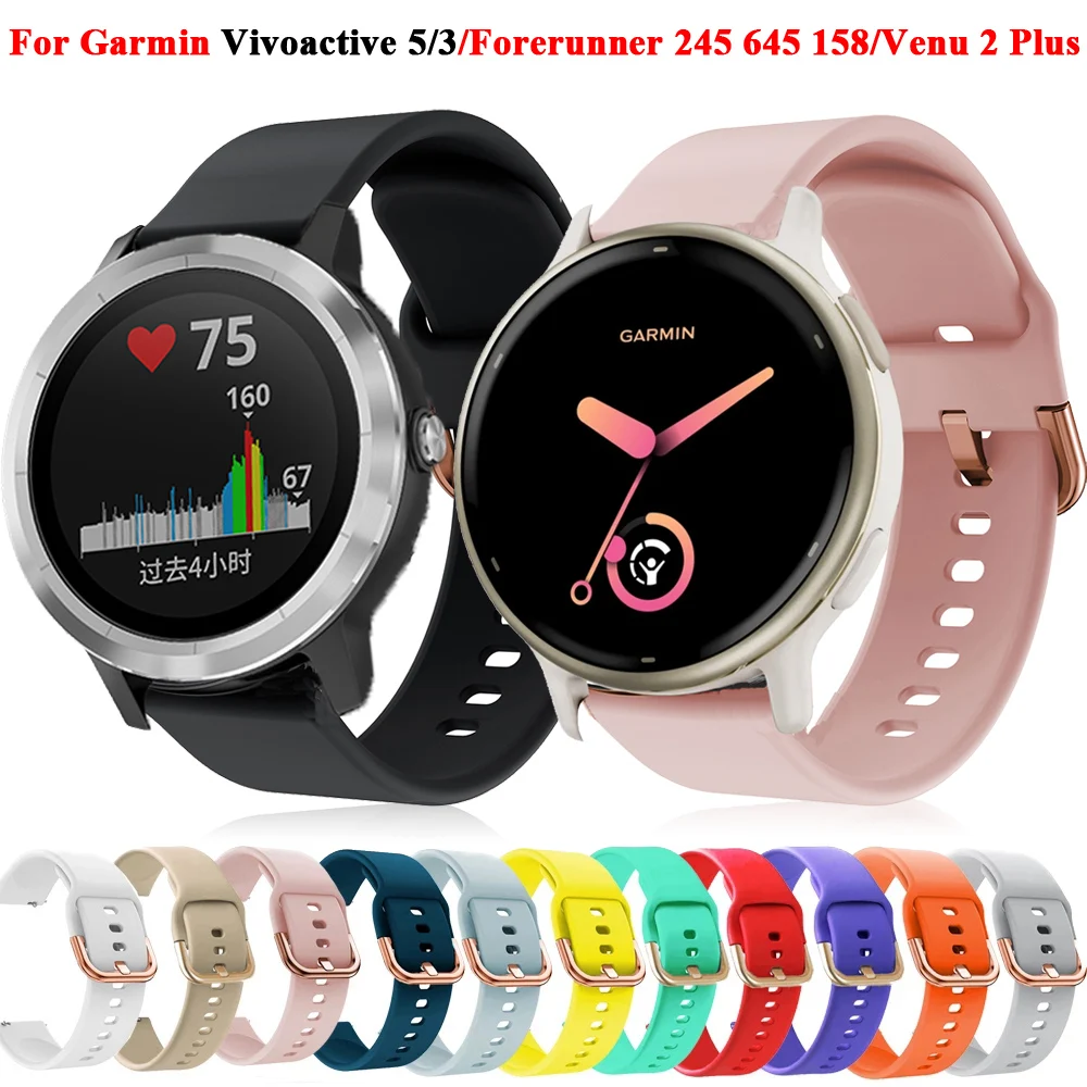 

Ремешок силиконовый для смарт-часов Garmin Vivoactive 5 3 CAME SQ 2 Venu2 Plus Forerunner 645 245 55 158, 20 мм