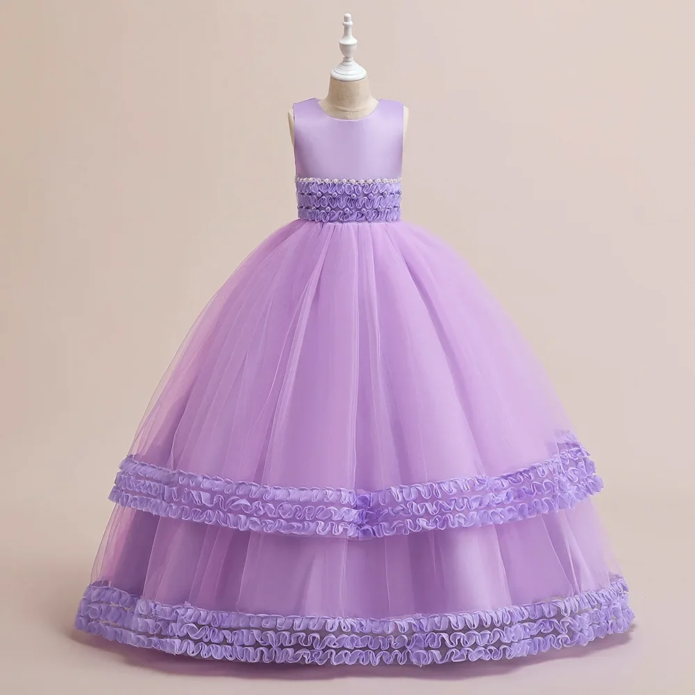 

Flower Boy Children's Dress and Floor Long Skirt Embroidered Beaded Girl's Wedding Dress Mesh Princess Pengpeng Skirt