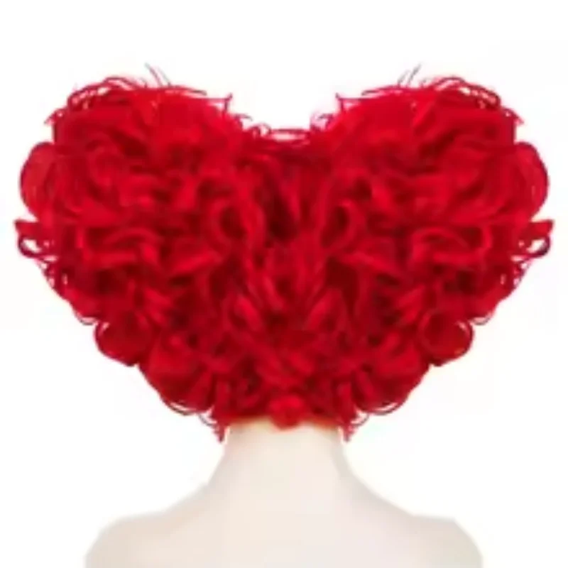 Heart Shape Alice Red Queen Cosplay Women Costume Wig for Halloween Christmas School Thanksgiving Day 10inch Curly