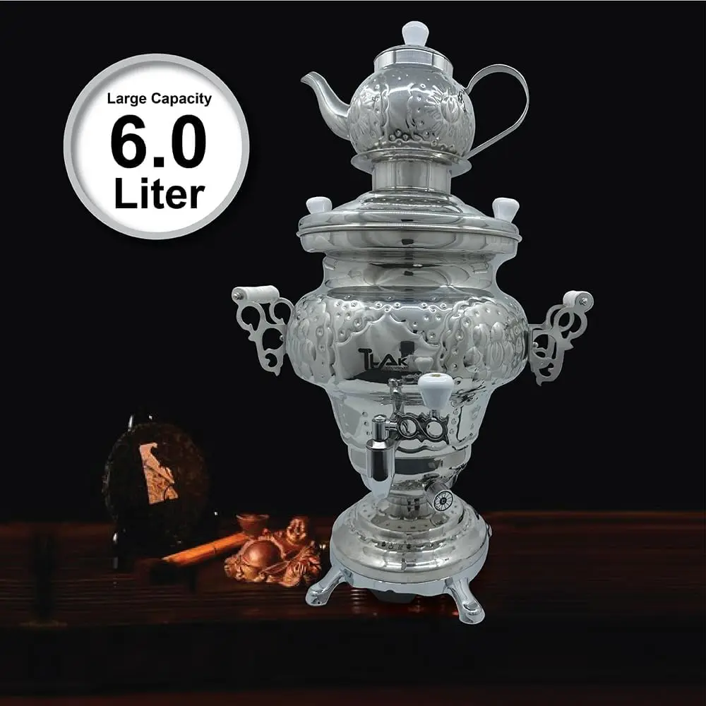 Electric Stainless Steel Samovar - Modern Traditional Design Tea Kettle Overheat Protection LED Temperature Stainless Pot 4