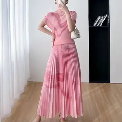 Fashionable, Elegant, Gentle, Loose Fit Set for Women's 2023 Summer New Print Pleats  sexy two piece set women