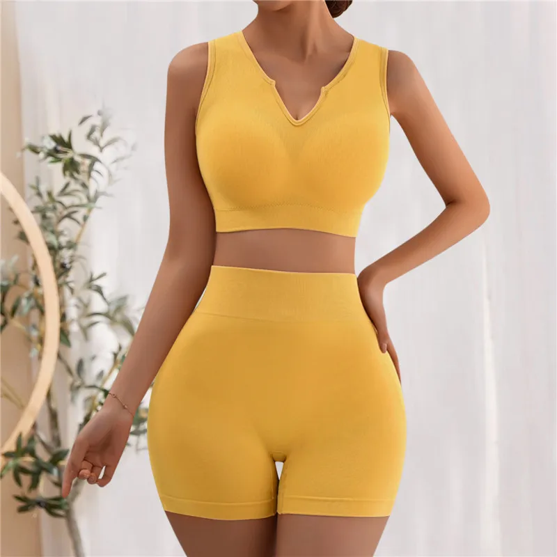 

Женский бесшовный комплект для йоги, спортивная одежда для тренировок, одежда для спортзала, укороченный топ с длинным рукавом, леггинсы с высокой талией, спортивный костюм, 2 шт.