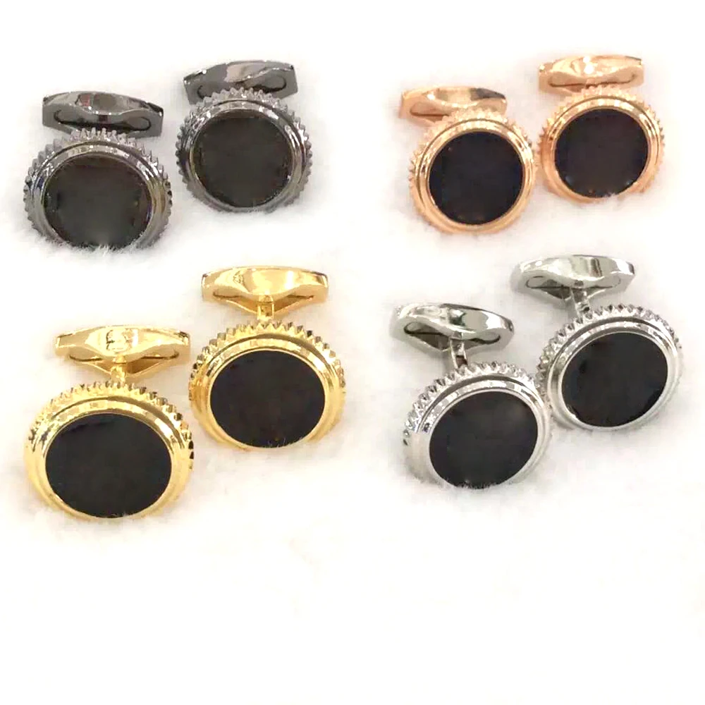 

MAS Luxury D_H Classic Design Cuff Link With Gear Round Copper And Smooth Mirror Surface Cufflinks Button With Box Set