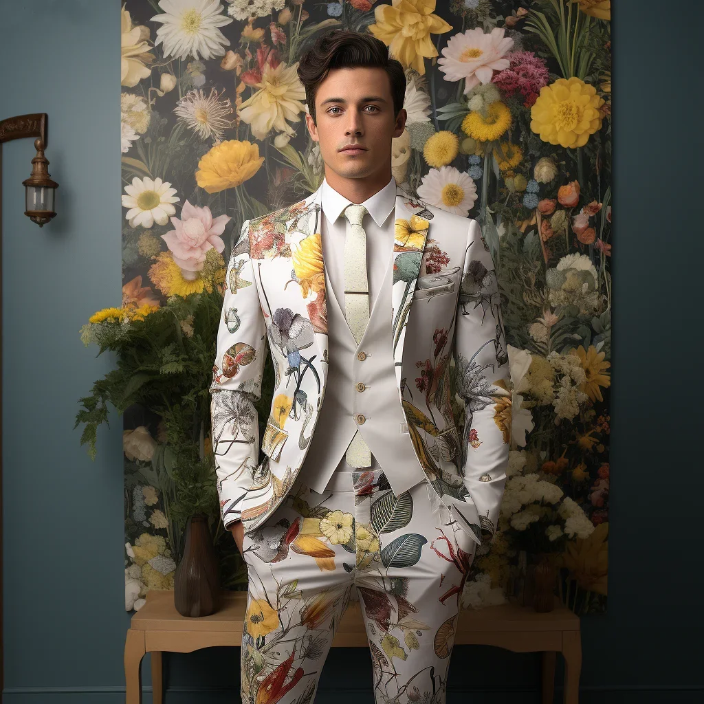 Floral Jacquard Tailored Men's Suit Men's 3D Digital Printing Suits Cos Party Stage Nightclub Shiny Cool Performance Set