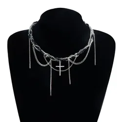 Boho Crystal Tassel Clavicle Chain Choker - Exquisite Y2K Beaded Pendant Necklace (Cross)
