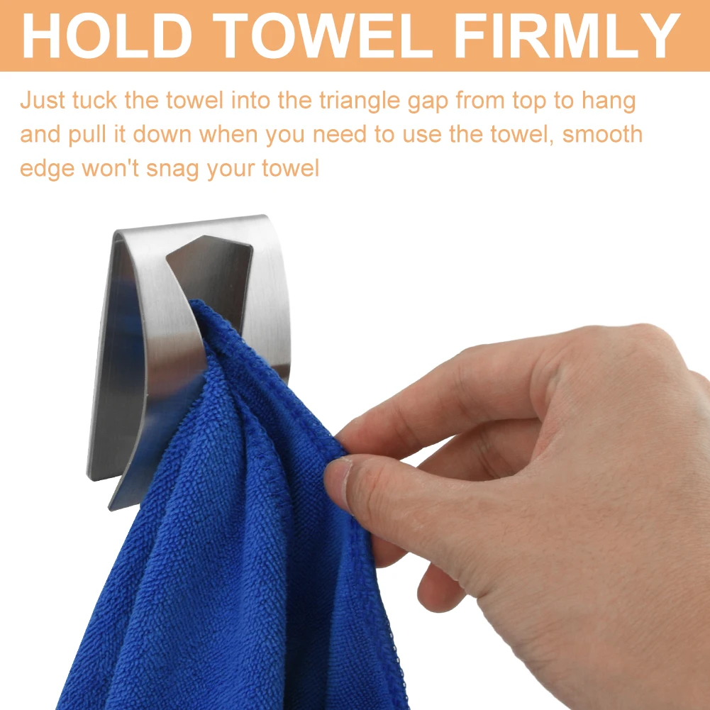 4pcs Towel Hook Stainless Steel Clamp Grabber Silver Hanger Home Bathroom Self Adhesive Hotel Towel Hanging Hook Kitchen Clip self adhesive hooks multifunctional hooks kitchen hook self adhesive wall hooks bathroom organizer home storage accessories